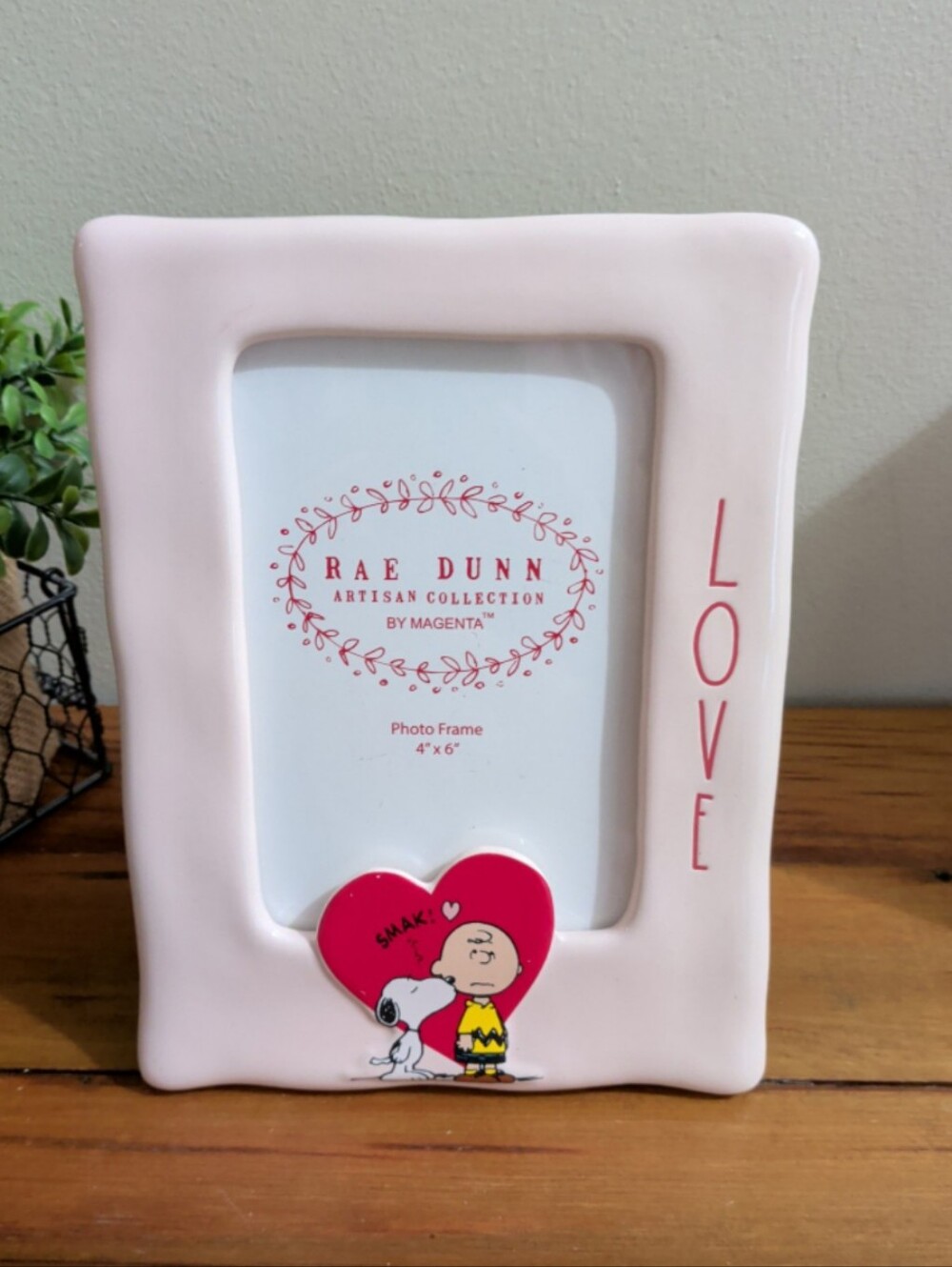 Rae Dunn Artisan Collection Peanuts Pink Love Photo Frame 4x6